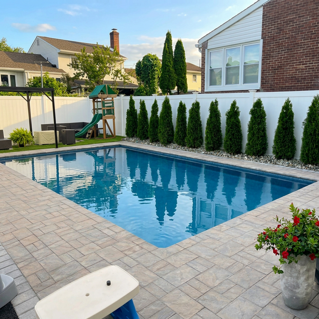 Pool open in summer with clear blue water, NJ